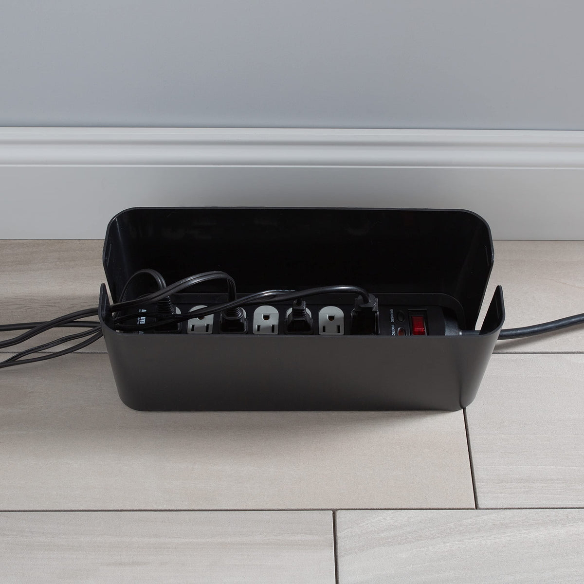Simplify 2 Pack Cable Organizer Box | Multi-sized | Hidden Storage with Lid | Chargers & Wires | Computer & TV Cords | Black