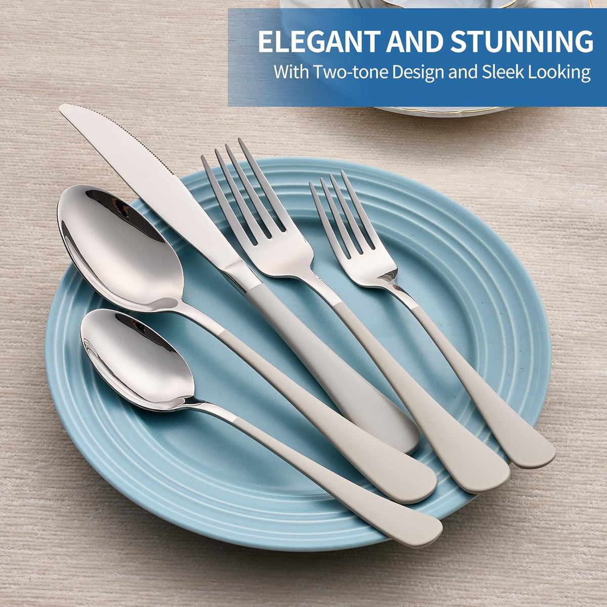 Skiennix 20-Piece Off White Silverware Set - Modern 18/0 Stainless Steel Flatware for 4 | Dishwasher Safe