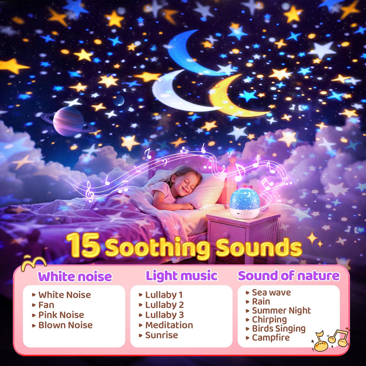 Pikoy Unicorn Toys for Girls Gifts, 15 Films+15 Lullaby Sound Machine for Kids Night Light Projector, Remote+Rechargeable Night Light for Kids Gifts, 360 °Rotation Princess Mermaid Toddler Girl Toys