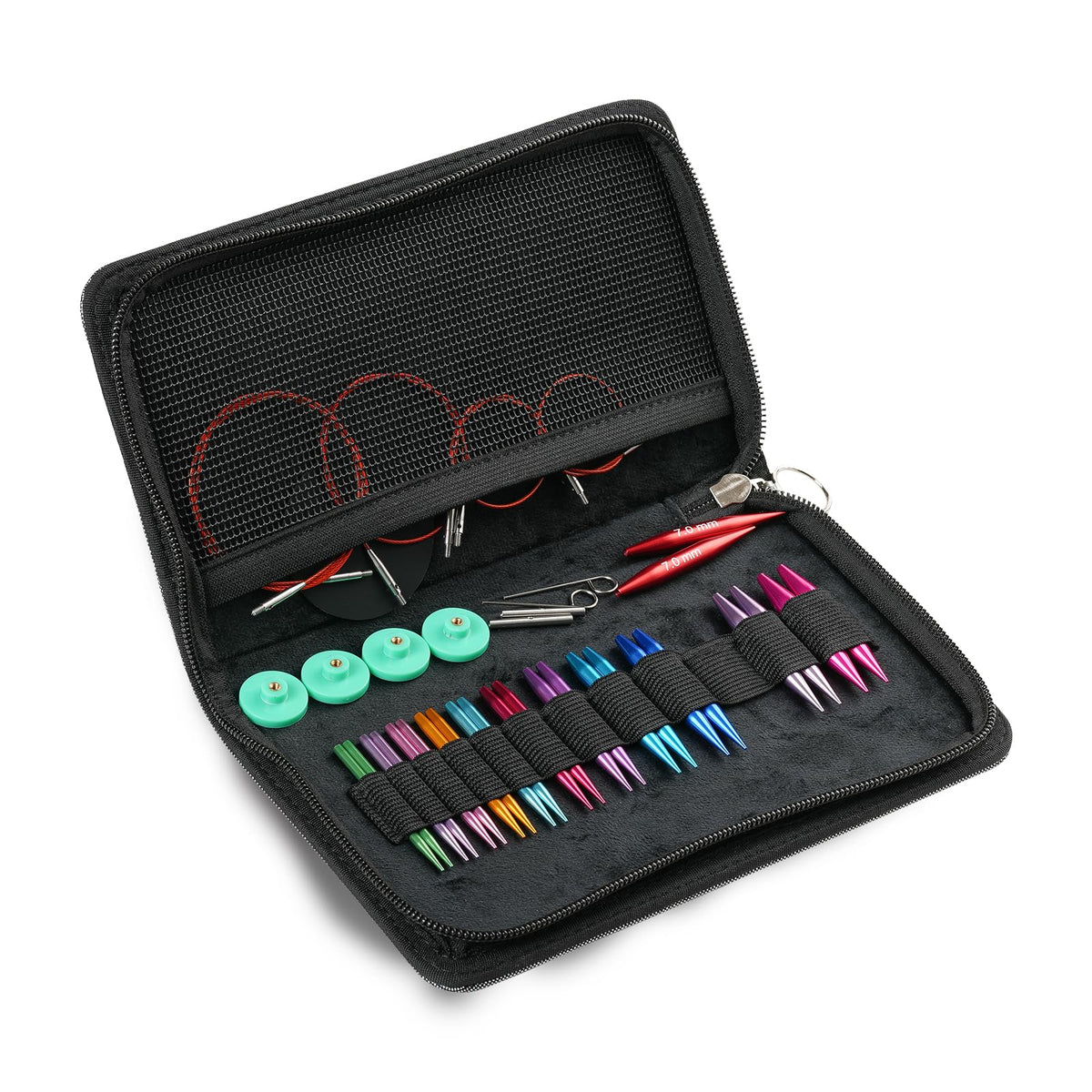 Guclud Short Interchangeable Knitting Needles Set 2-Inch Shorties Circular Knitting Needles for Sock, Sizes US 2.5, 3, 4, 5, 6, 7, 8, 9, 10, 10.5, 11 with Cables, Accessories and Case (12 Pairs)