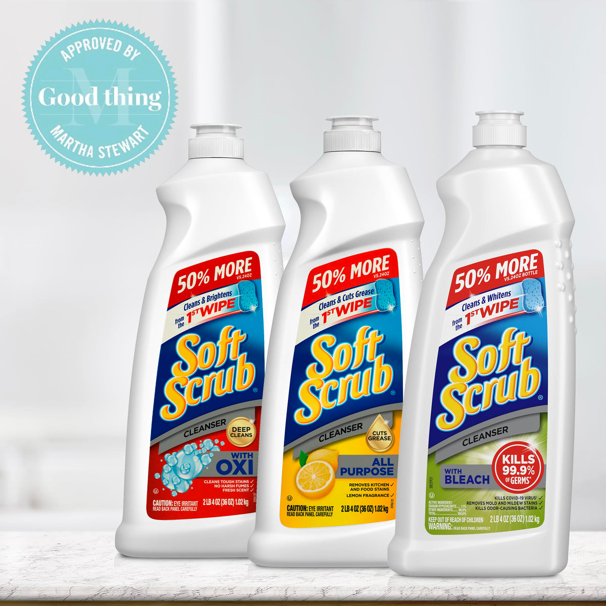 Soft Scrub Multi-Purpose Kitchen and Bathroom Cleanser with Oxi, 36 Ounce (Pack of 6)