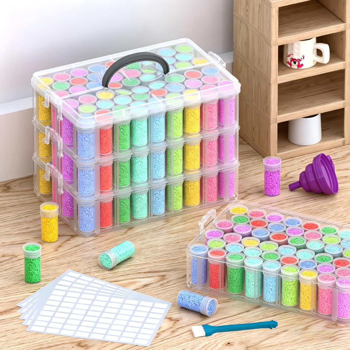 VANSUNS 4-Tier Diamond Painting Storage Box, 208 Slots Large Capacity Portable Transparent Diamond Art Storage, Suitable for Pills,DIY Art Crafts, Diamond Art Storage Containers
