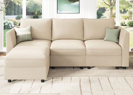 HONBAY Modular Sectional Sofa with Storage L Shaped Sectional Sofa, Convertible Couches for Living Room - Beige