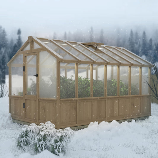 MUPATER 8 x 14FT Walk-in Wooden Greenhouse, Heavy Duty Green House Kit with Ventilated Window & Lockable Door, Greenhouse for Outside Garden, Backyard, Patio, Lawn