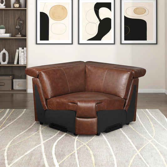 Lexicon 100% Leather Modular Sectional Couches for Living Room, Module for Sectional Couch, Leather Upholstered Corner Seat, Durable Frame, High Density Foam Cushion, Brown