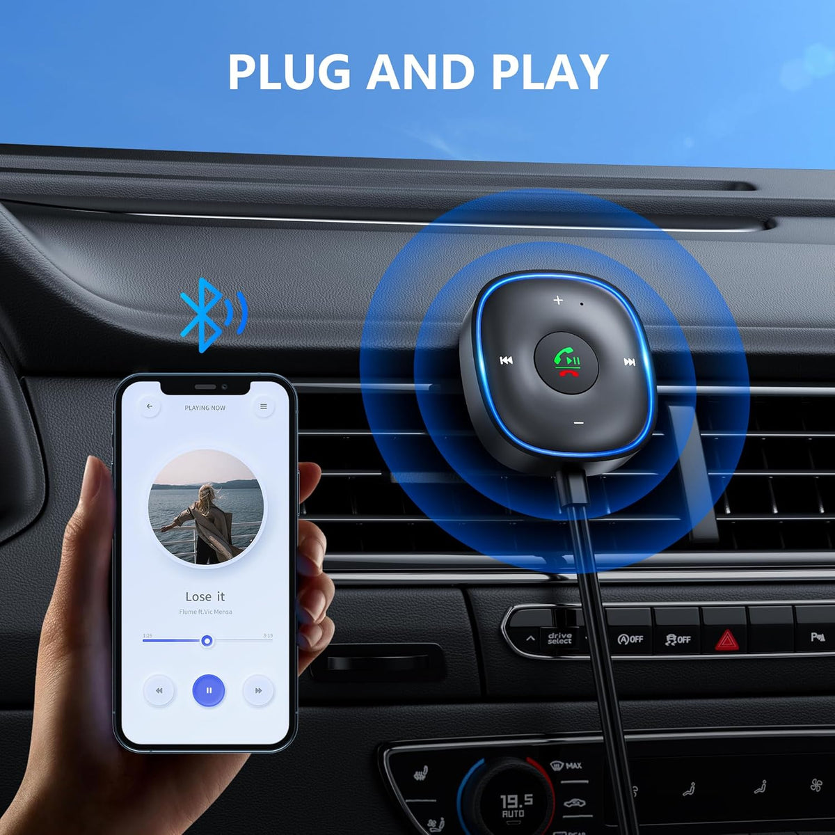 SONRU 5.3 Bluetooth Aux Car Adapter, Bluetooth Receiver for Car [Dual Connection & Mic Noise Cancellation], Aux Adapter