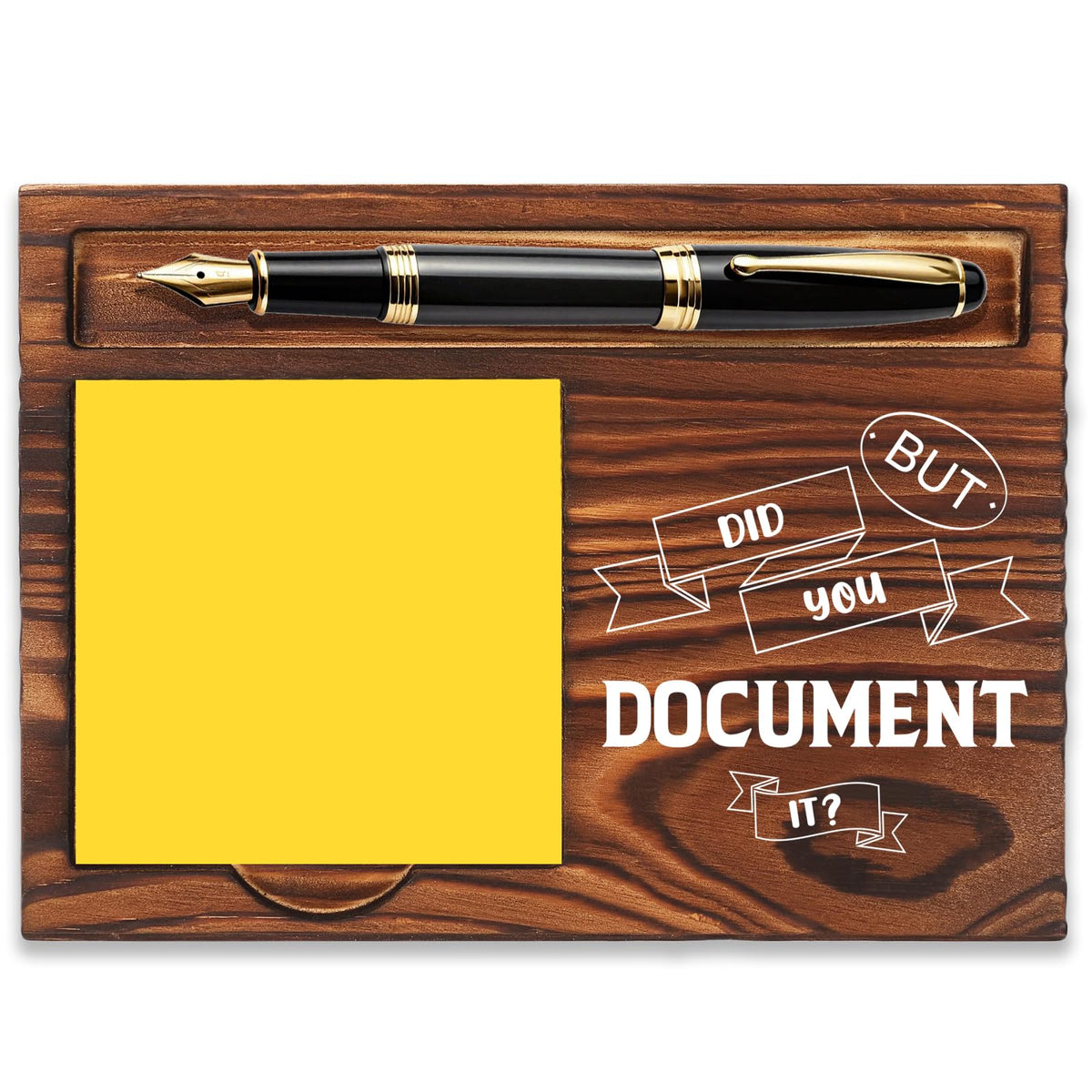 FOUGSTA Funny Office Gifts for Accountant, Gag Office Gifts for Accountant, Gag Desk Decor Gift for Coworker,Wooden Notepad Pen Holder With Funny Quotes,16.5 x 12 x 1.5 cm,XXN12