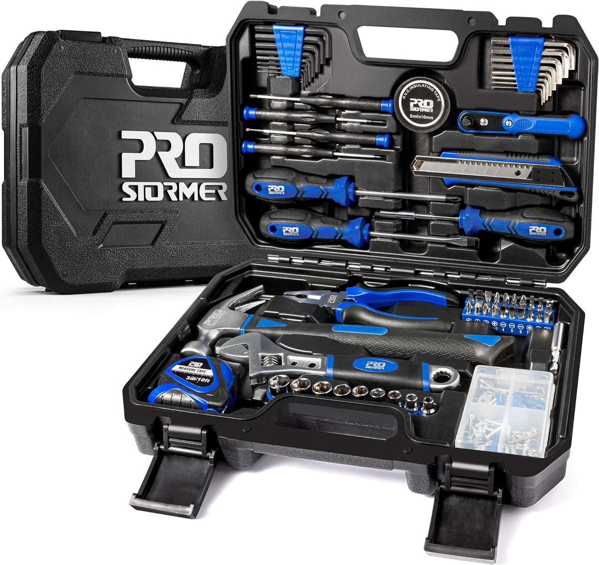 Prostormer 160-Piece Home Repair Tool Set, General Household Hand Tool Kit with Toolbox Storage Case for House, Garage, College Dorm and Office (Blue)