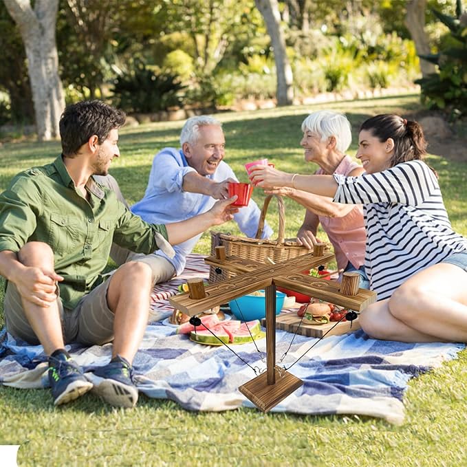 Ring Toss Game, Ring and Hook Game, Patio Games, Ring toss Game for Adults,Games for Adults Party,Handmade Wooden Interactive Game Home and Party Fun, Yellow-Brown