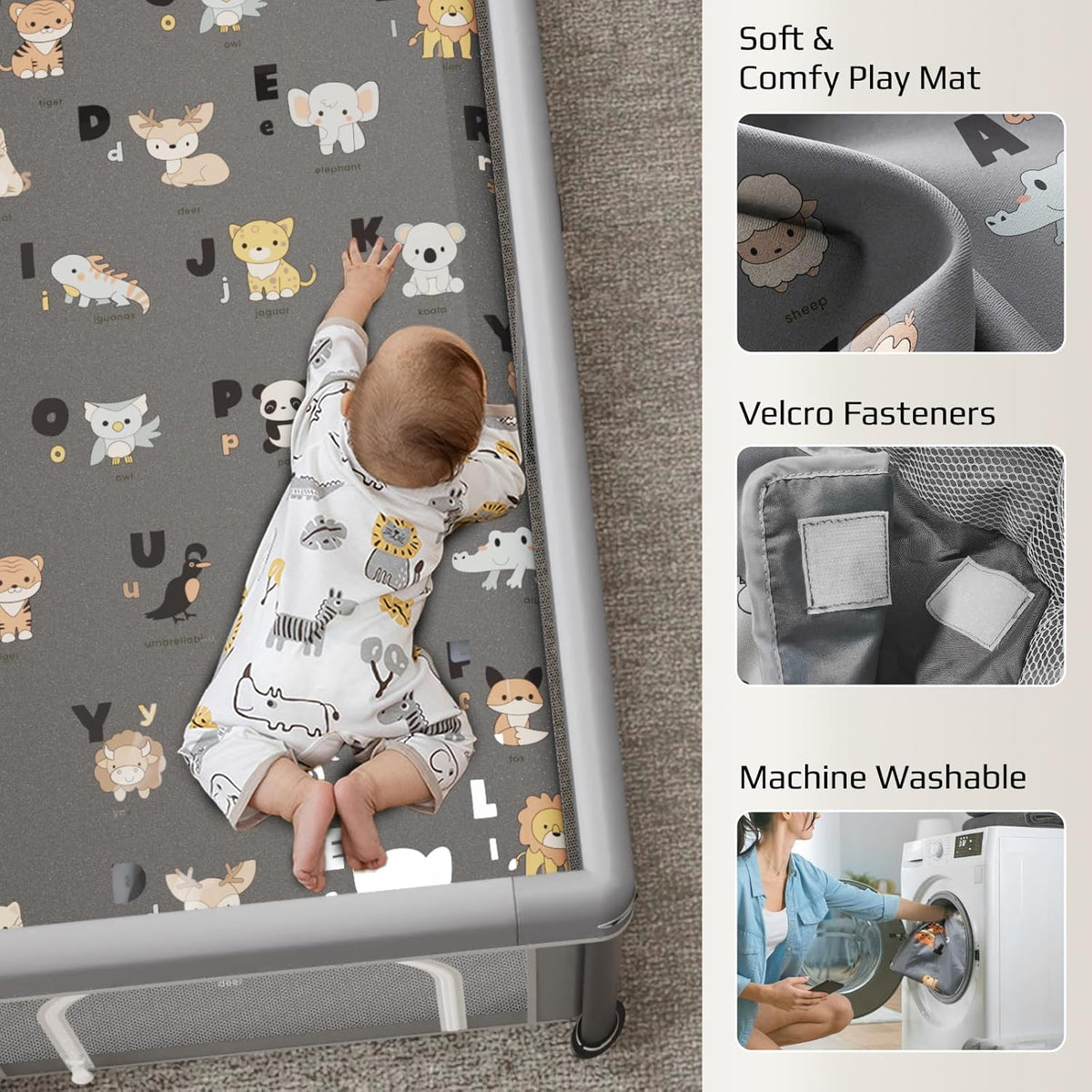 Skiennix Foldable Baby Playpen - 50" x 50" Collapsible Playard for Indoor & Outdoor Use | Includes Travel Pack & 30 Ocean Balls