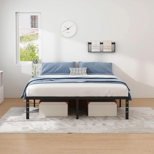 Jetonix Queen Size Metal Bed Frame - Heavy Duty Sturdy Mattress Foundation with Storage Space | Easy Assembly, Black, 18 Inch