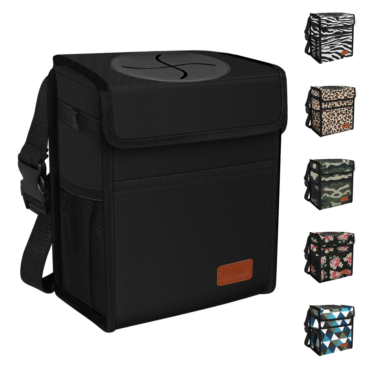 Femuar Leak Proof Car Trash Can with Lid - Waterproof Automotive Garbage Bin for SUVs, Collapsible and Portable Car Trash Bag, Black
