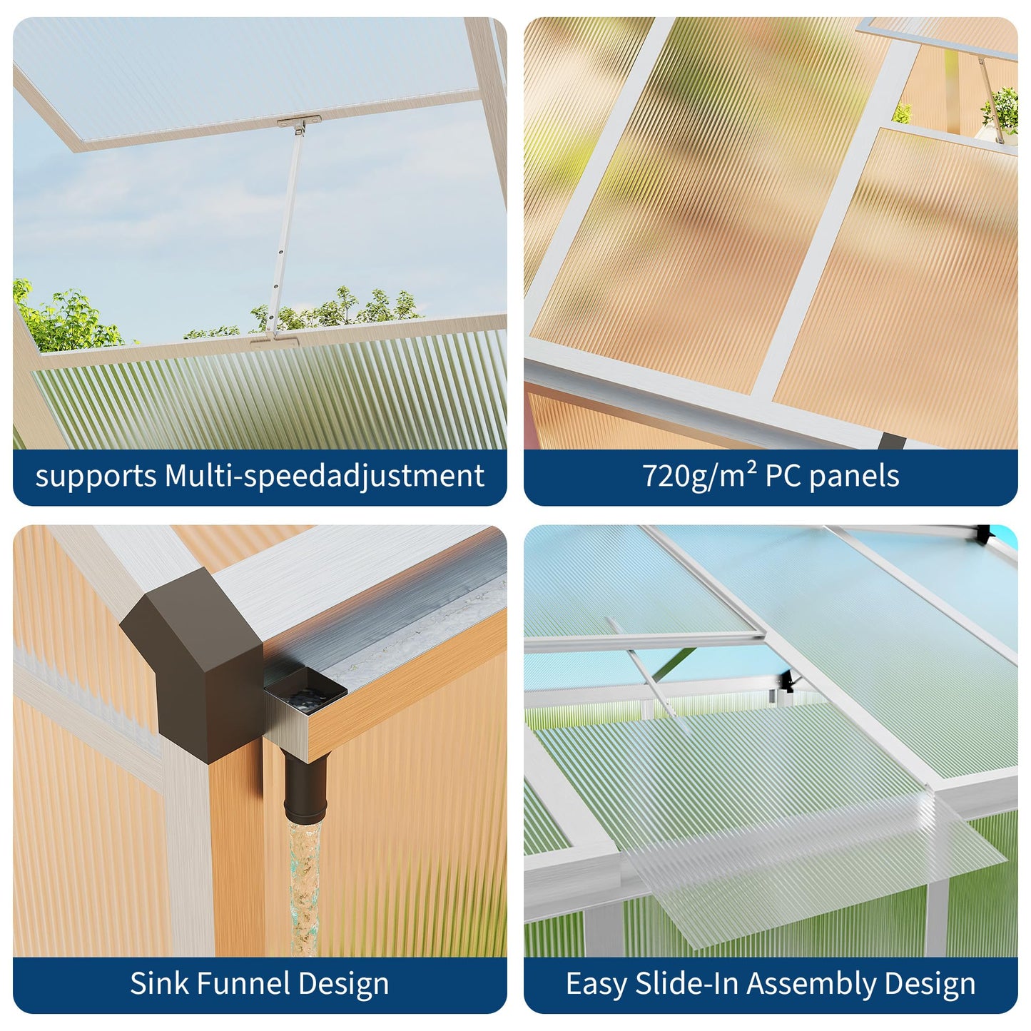 IDEALHOUSE 8×10 FT Greenhouse, Large Walk in Greenhouses for Outdoors and Garden Planting, Polycarbonate Greenhouse with Enhanced Aluminum Frame, Green Houses with Quick Setup Structure and Roof Vent