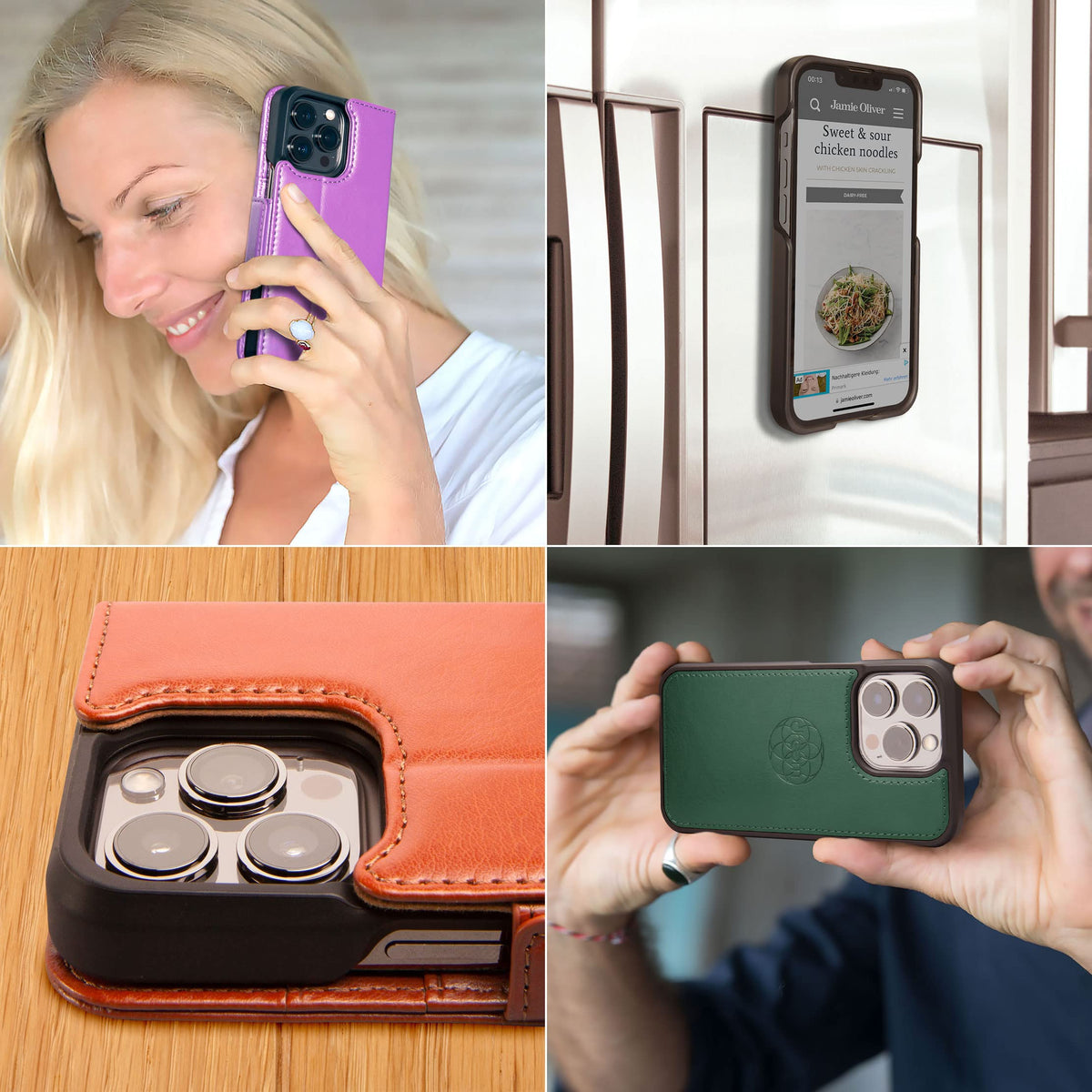 Dreem Wallet Case for iPhone 14 Plus, 2 Way Phone Stand, Magnetic Detachable Vegan Leather Flip Cover RFID Blocking Card Holder, MagSafe-Fit, Gift Box [Fibonacci: Orange]
