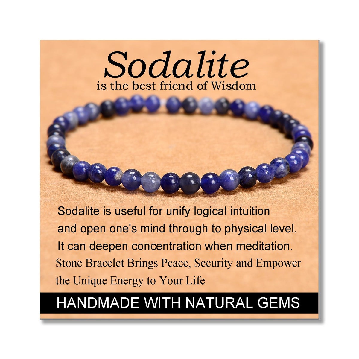 MASSIVE BEADS Blue Sodalite - Stone of Wisdom - Handmade Yoga Stretch Elastic Bracelet Natural Stone Crystal Healing Power Energy Gifts for Unisex Adult 4mm