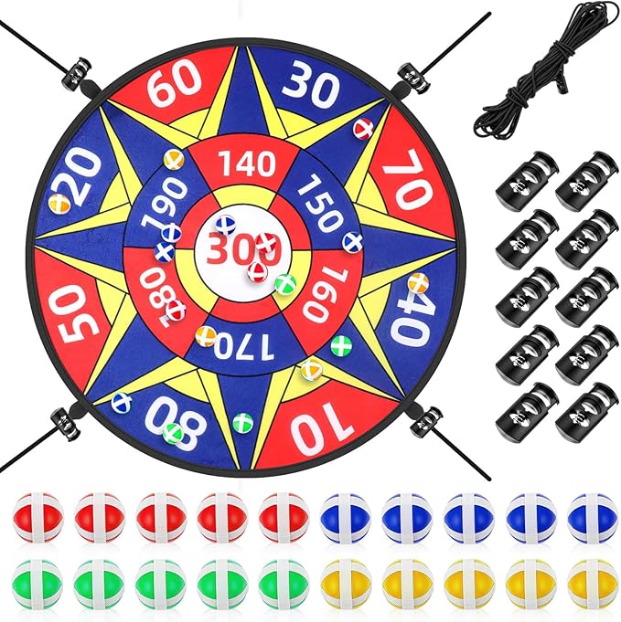 29" Dart Board Game Trampoline Accessories, Toss Game Dartboard with 20 Sticky Balls, Indoor & Outdoor Trampoline, Sport Fun Party Play Toys for Birthday Gifts