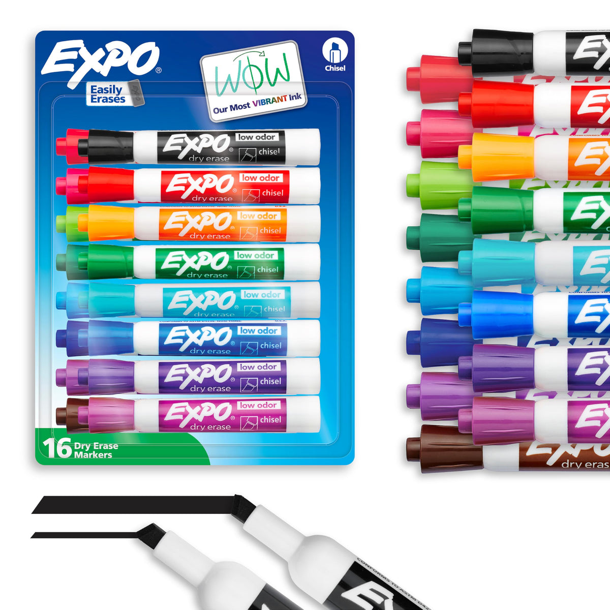 EXPO Dry Erase Markers, Low Odor Ink, Chisel Tip, 16 Count - Whiteboard, Calendar, Organization, Essential Supplies for Office, School, Classroom, Teachers