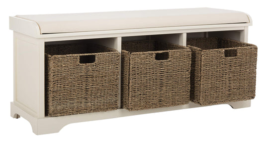 SAFAVIEH Furniture - Lonan Storage Bench - Vintage White - Solid Wood - Farmhouse Lift-Top Design - Ideal for Entryway, Living Room, Hallway, 18" Seat Height (AMH5733C)