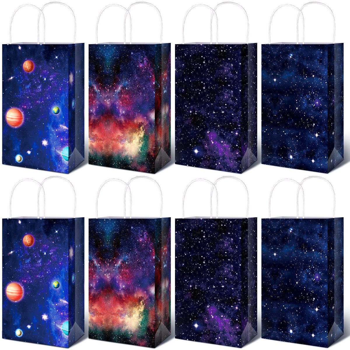Nezyo Outer Space Present Bags - 24 Pack Galaxy Gift Bags for Kids' Space Theme Party Supplies(Galaxy Style)