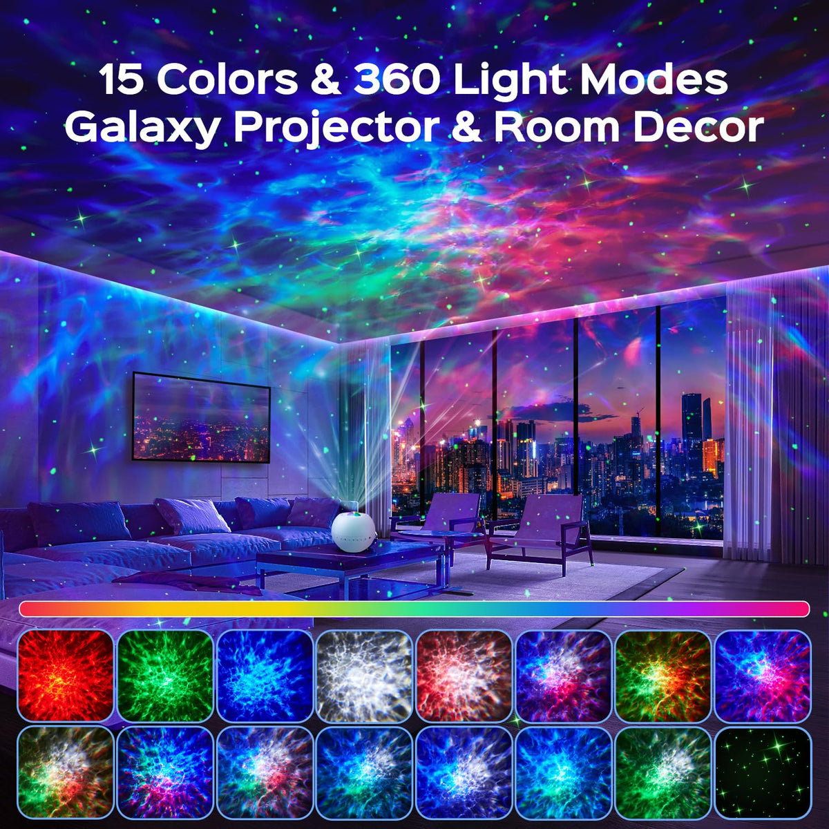 One Fire 360 Lights Galaxy Projector Night Light Projector Star Projector Mothers Day Gifts Teen Girl Gifts for Boys Gift Ideas Women Gifts Birthday Gifts Lava Lamp 15 White Noise+Bluetooth Room Decor