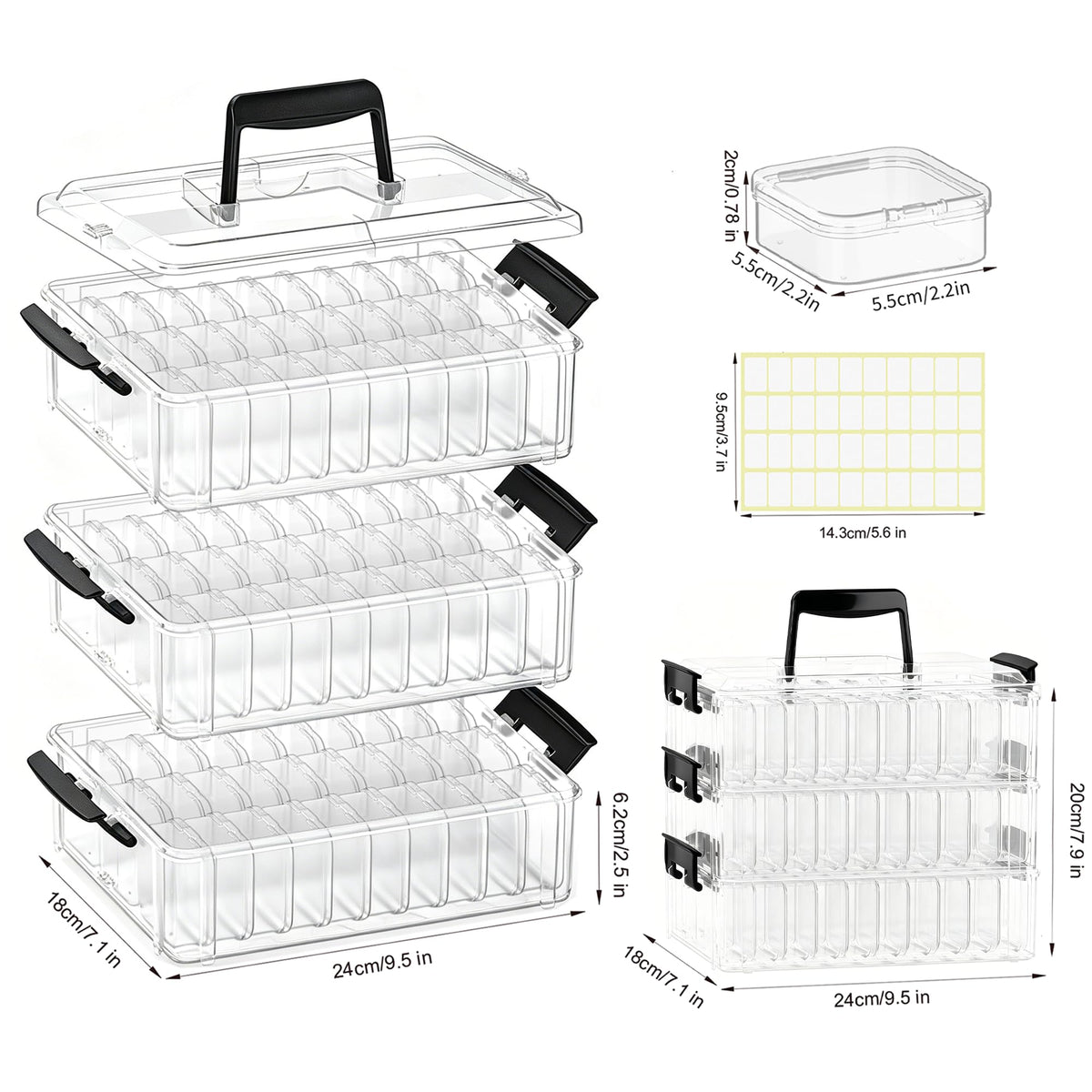 VANSUNS Bead Organizer Box 90 Pcs, 3-Tier Large Capacity Stackable Bead Storage Containers, Portable Plastic Craft Organizers for Jewelry Making, Bracelets, DIY, Nail Art Charms