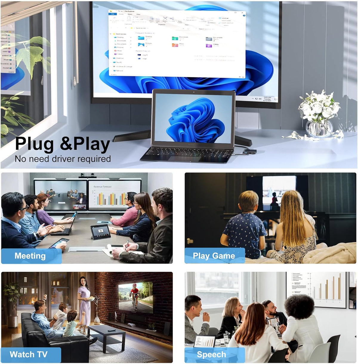 Movcle 4K 2 Docking Station Dual Monitor, USB C Docking Station, HDMI Splitter Extended Display, Dual HDMI Adapter
