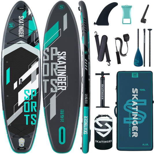 Skatinger 11'6×35" Super Wide Inflatable Paddle Board, Ultra Stable Stand Up Paddleboards for 450lb/3 People/Family/Big Size w/Shoulder Strap, 100L Backpack, All-Round Sup Board, US Fin