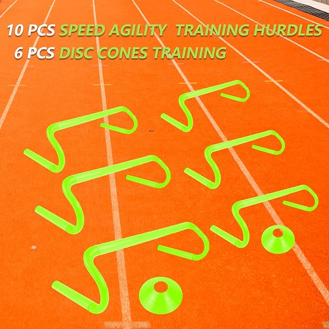 10 Pcs 6" Speed Agility Training Hurdles with 6 Marker Cone Durable Detachable Training Equipments Plyometric All Speed Hurdle for Athletes Soccer Basketball Football Practice