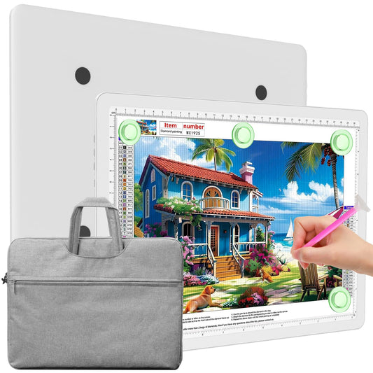 Elice Magnetic A4 Light Board with Bag for Diamond Painting, Tracing LED Light Box with Side Buttons, Super Bright Diamond Art Light Pad, Light Table for Drawing, Sketching, Weeding Vinyl - White