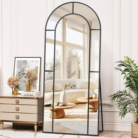 Antok 71" x 28" Full Length Mirror, Floor Mirror Arched Window Decorative Mirror, Metal Framed Decor Farmhouse Floor Mirrors Art Pane Mirrors Wall Decor for Bedroom, Living Room, Entryway Black