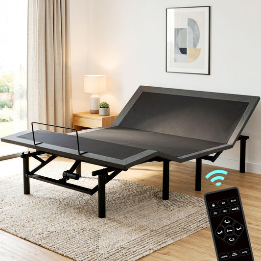 Full Size Adjustable Bed Base with Wireless Remote & USB Ports – Quiet Motor Heavy Duty 750lbs Capacity Bed Frame for Elderly Back Pain Relief, Foldable Design, Mattress Friendly Adjustable Base