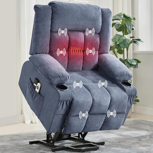 Garvee Power Lift Recliner Chair with Massage and Heat for Elderly Adults Lazy Boy Single Sofa Seat with 3 Positions 2 Side Pockets Cup Holders USB Ports Remote Control