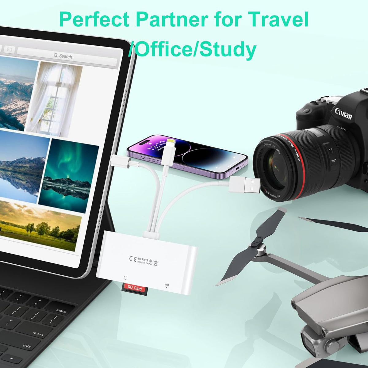 MTAKYI 8-in-1 15 14 13/iPad/Android/Samsung/Mac XC/MMC Multi Lightning/USB C/USB A Memory Card Reader for iPhone