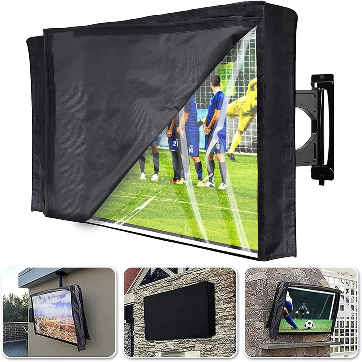 30-32 Inch 600D HOMEYA Outdoor TV Cover with Clear Scratch Resistant Front Flap + Bottom Cover, Weatherproof