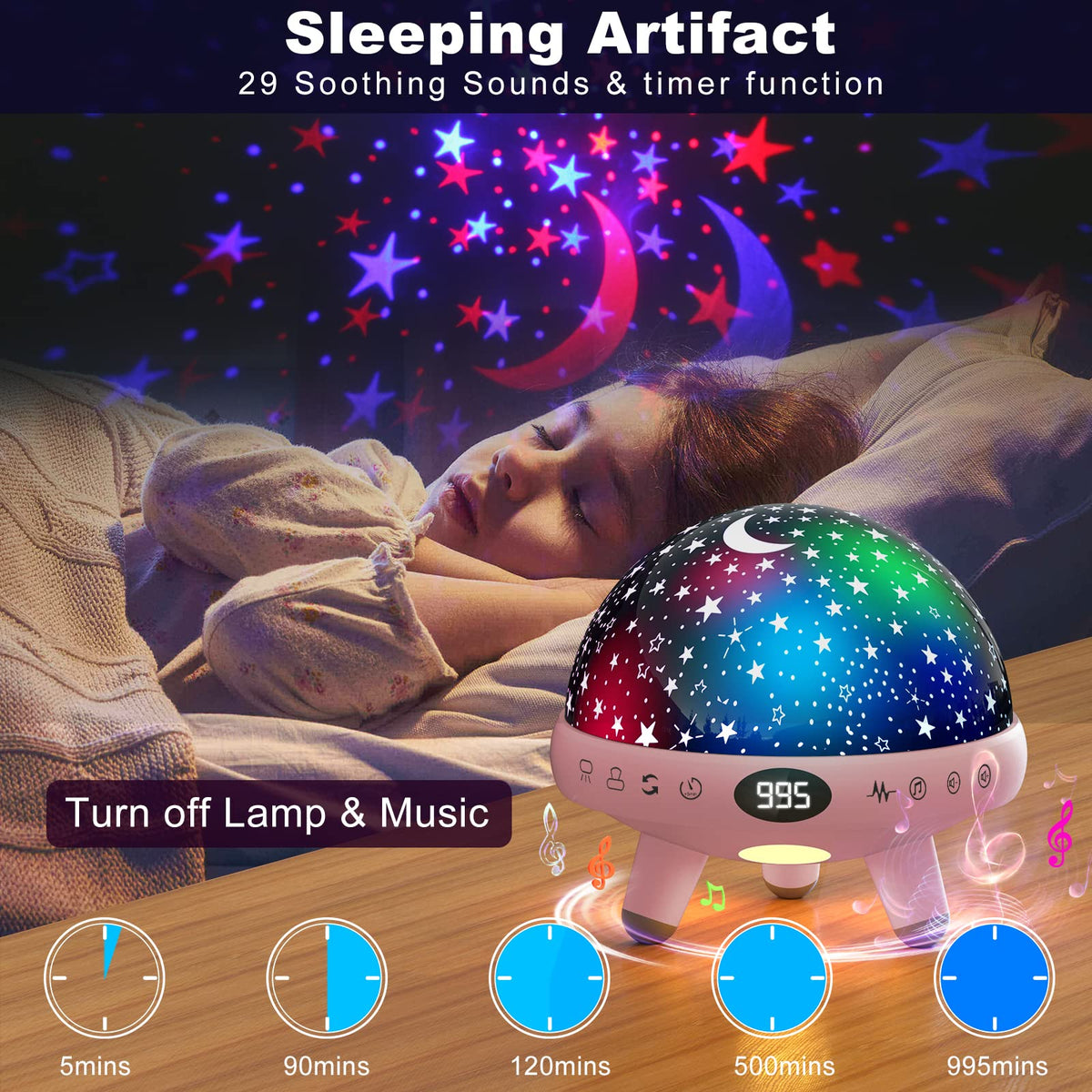 YACHANCE Baby Night Light Star Projector Night Light projector for Kids Room with Sound Machine White Noise Machine for Sleeping Soother Nursery Lamp 9 Natural Sounds 20 Lullabies Remote Control Timer