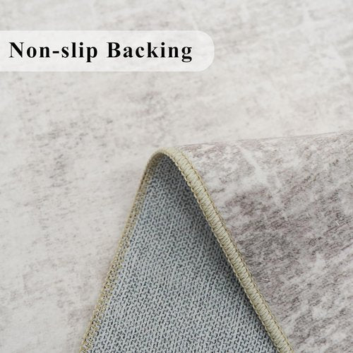 Abstract Kitchen Rug Runners | Washable Non-Slip 10ft Soft Indoor Area Rug - Beige/Cream (2x10)