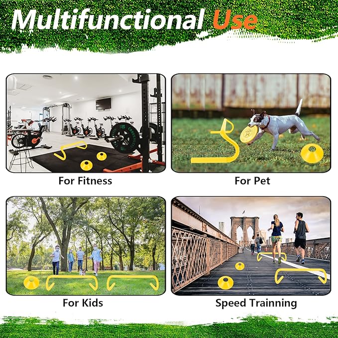 10 Pcs 6" Speed Agility Training Hurdles with 6 Marker Cone Durable Detachable Training Equipments Plyometric All Speed Hurdle for Athletes Soccer Basketball Football Practice