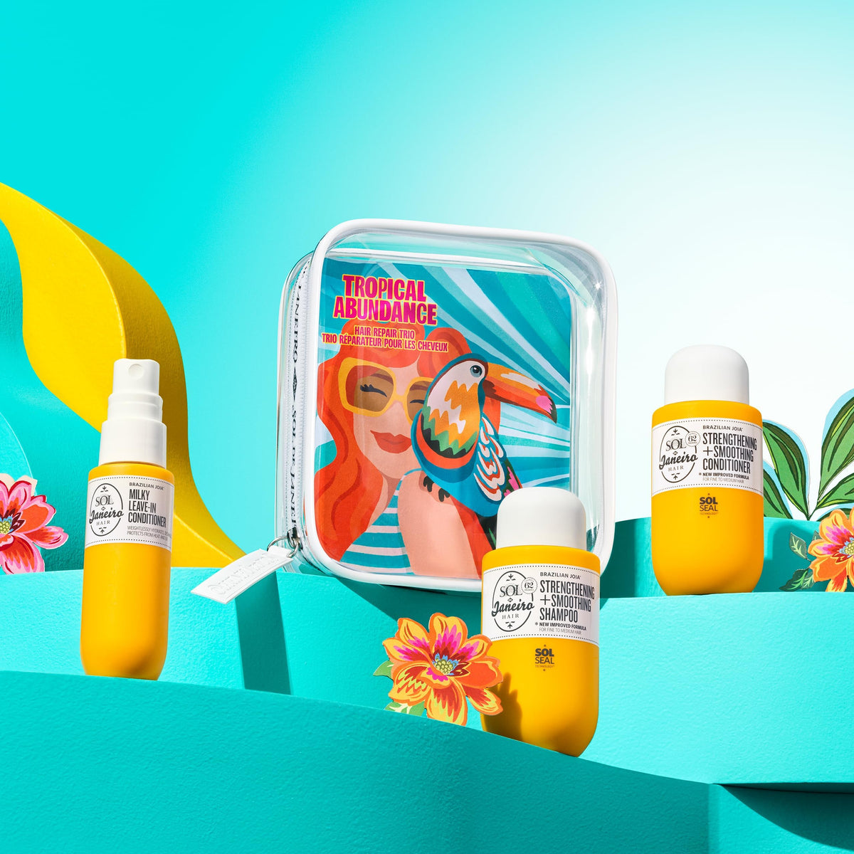 Sol de Janeiro Tropical Abundance Hair Repair Trio Travel Set | Jet Set | Sulfate Free Brazilian Joia Shampoo and Conditioner | Leave In Conditioner Spray | TSA Friendly | Amazon Exclusive