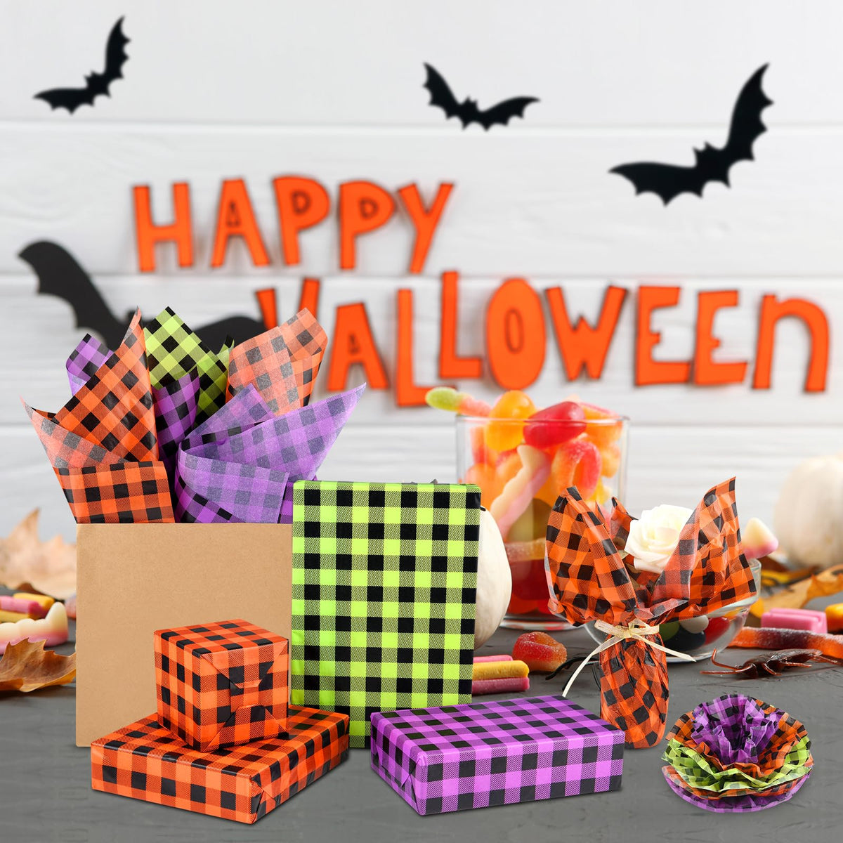 NEBURORA 100 Sheets Blue Tissue Paper Bundles 60 Sheets Halloween Tissue Paper