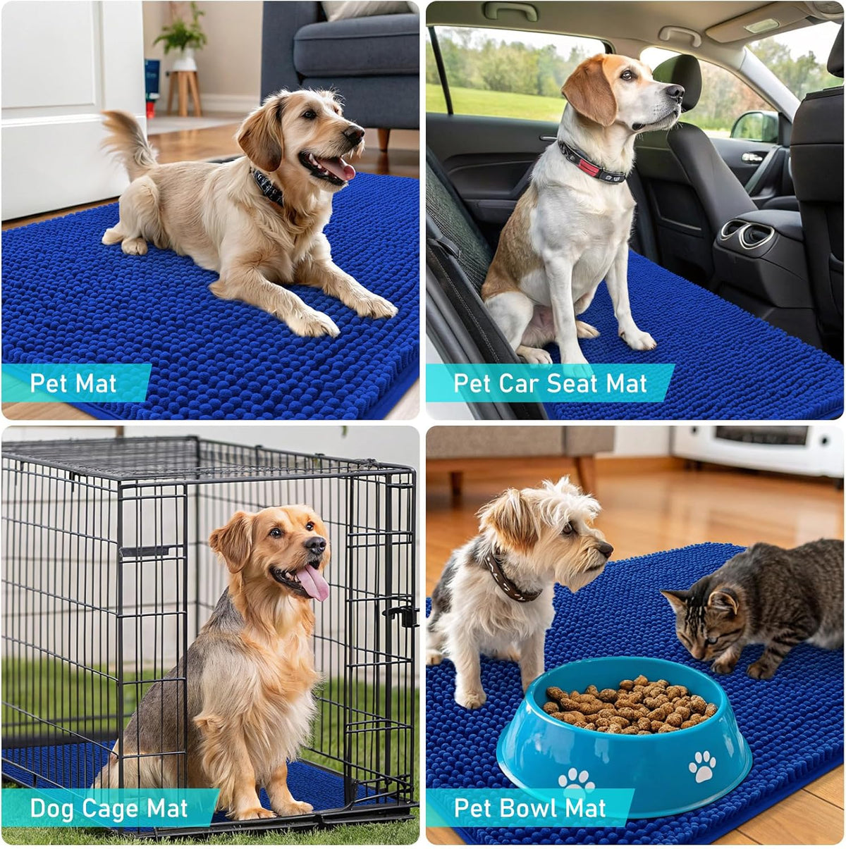OLANLY Dog Door Mat - Absorbent Non-Slip Washable Doormat for Muddy Paws | 34x21 Royal Blue