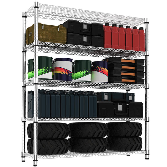 M MZG 5 Tiers Shelf 3300 lbs Steel Storage Shelving Utility Shelving Unit Steel Organizer Wire Rack for Home,Kitchen,Office,Garage Chrome 17.7" D x 47.2" W x 70.3" H