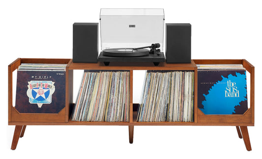 Crosley Furniture Asheville Mid-Century Modern Media Console Record Player Stand, Storage for Vinyl Records, Walnut