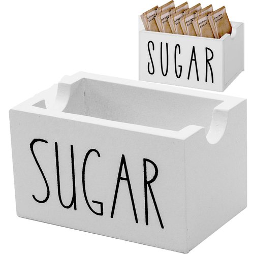 ESEHGS Sugar Packet Holder For Coffee Bar,Wood Sugar Packets Caddy, Farmhouse Sugar Cube Holder, Small Sugar Container Tea Bag Organizer for Table, Office,Hotel, Restaurant (White)