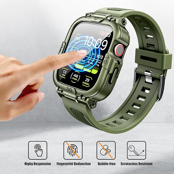 Dsytom Waterproof Case with Band Compatible for Apple Watch Band 45mm 44mm 41mm 40mm for Men ,Rugged Shockproof Smartwatch Strap Protective Bumper Cover with Built-in Tempered Glass Screen Protector