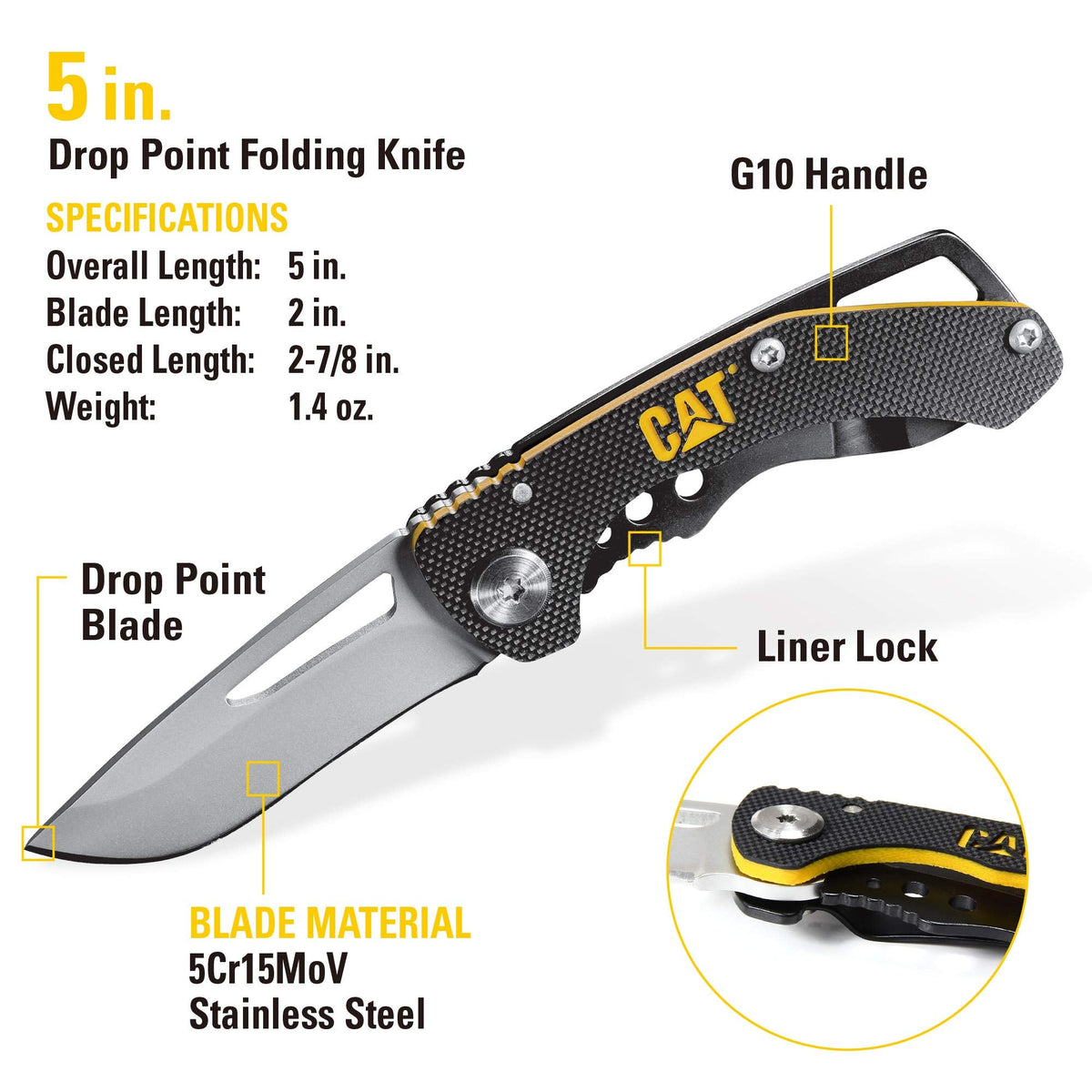 Cat 3 Piece 12-in-1 Multi-Tool, Knife, and Multi-Tool Key Chain Gift Box Set - 240192 , Yellow