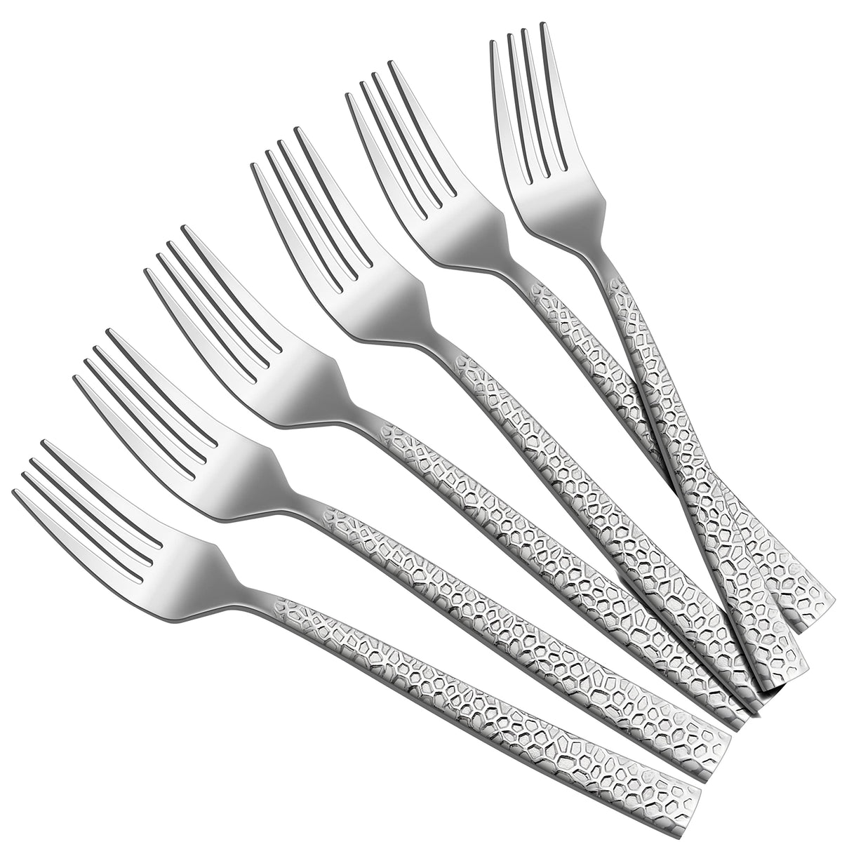 HaWare Hammered 12-Pieces Dessert Forks, Stainless Steel 6.7 Small Salad Forks, Classic Elegant Design, Mirror Polished, Dishwasher Safe