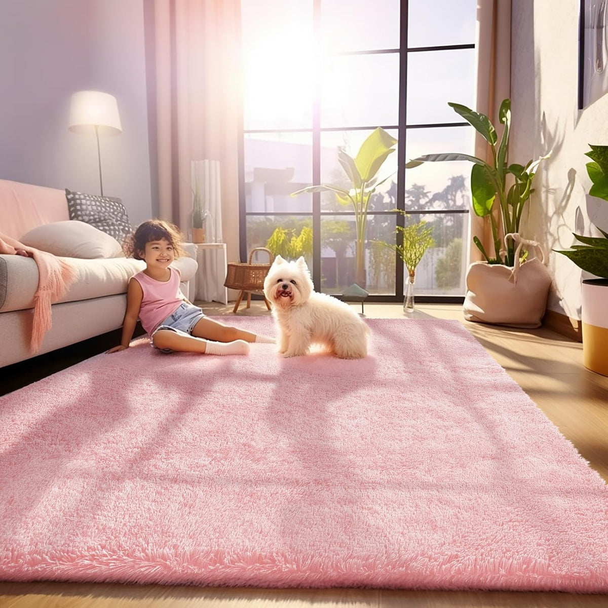 Ophanie Pink Area Rug - Fluffy 5x8 Shag Carpet for Girls' Bedroom | Soft Plush Indoor Floor Decor