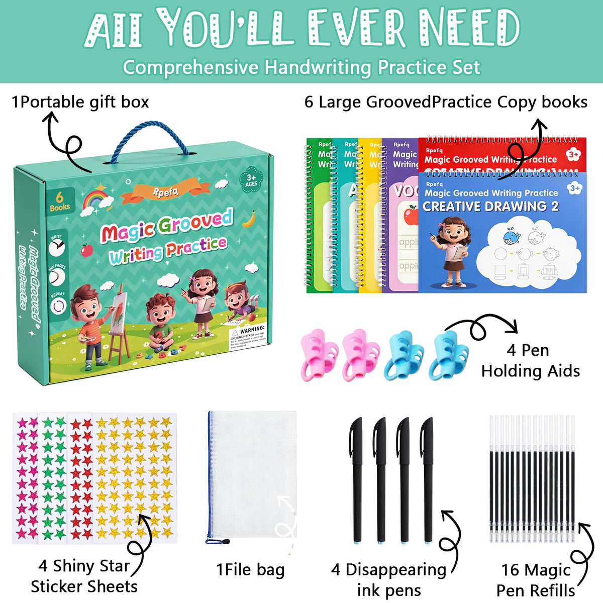 Magic Grooved Writing Practice for Kids Ages 3-8,Reusable Large Grooved Handwriting Practice Books, Writing Books for Kids 5-7 Preschool Learning Activitys for Tracing Letters & Numbers