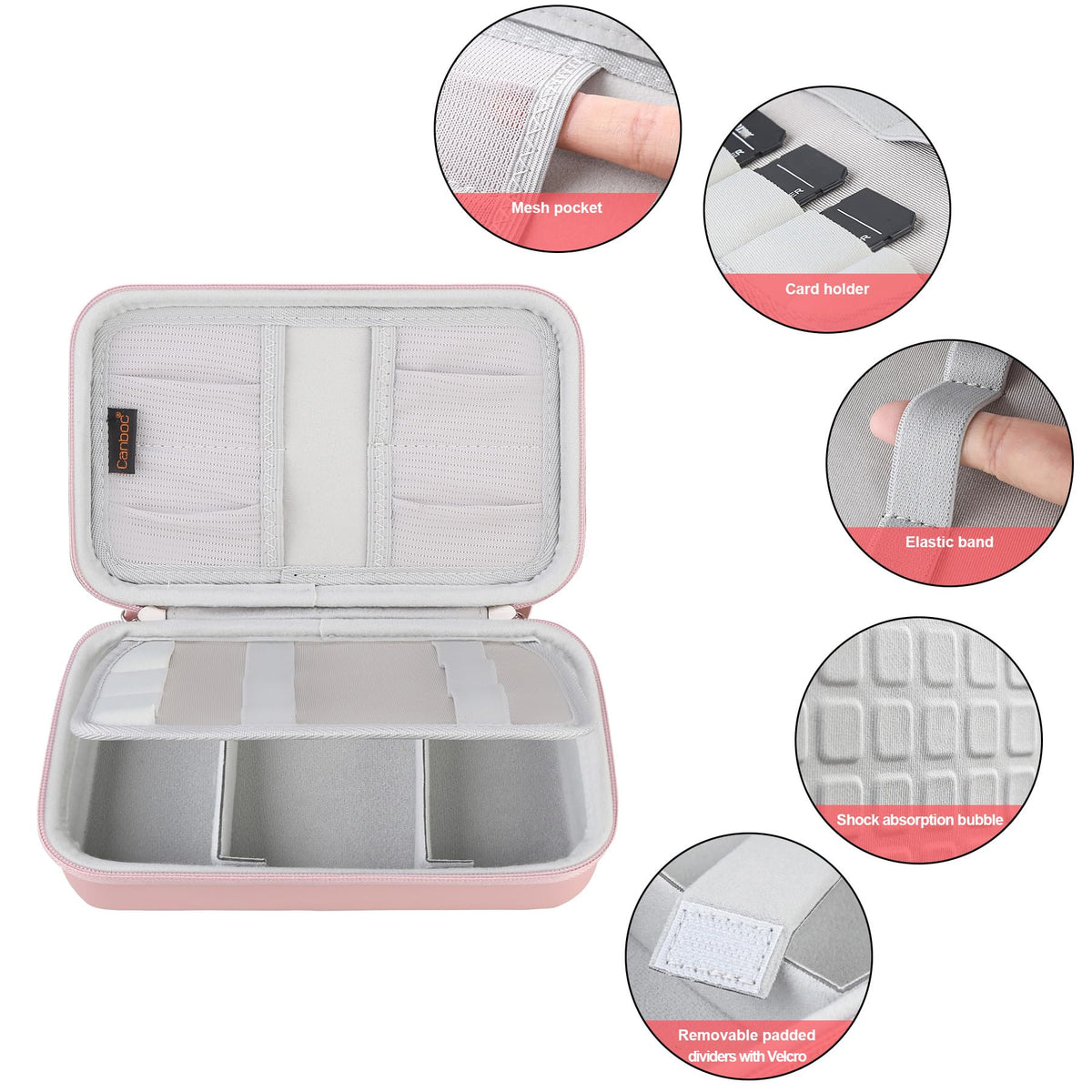 Canboc Hard Electronic Organizer Travel Case Electronics Accessories Cable Gadget Wire Storage Tech Bag Double Layer Shockproof Box for Charger Cord Flash Drive Mouse Apple Pencil Power Bank,Rose Gold
