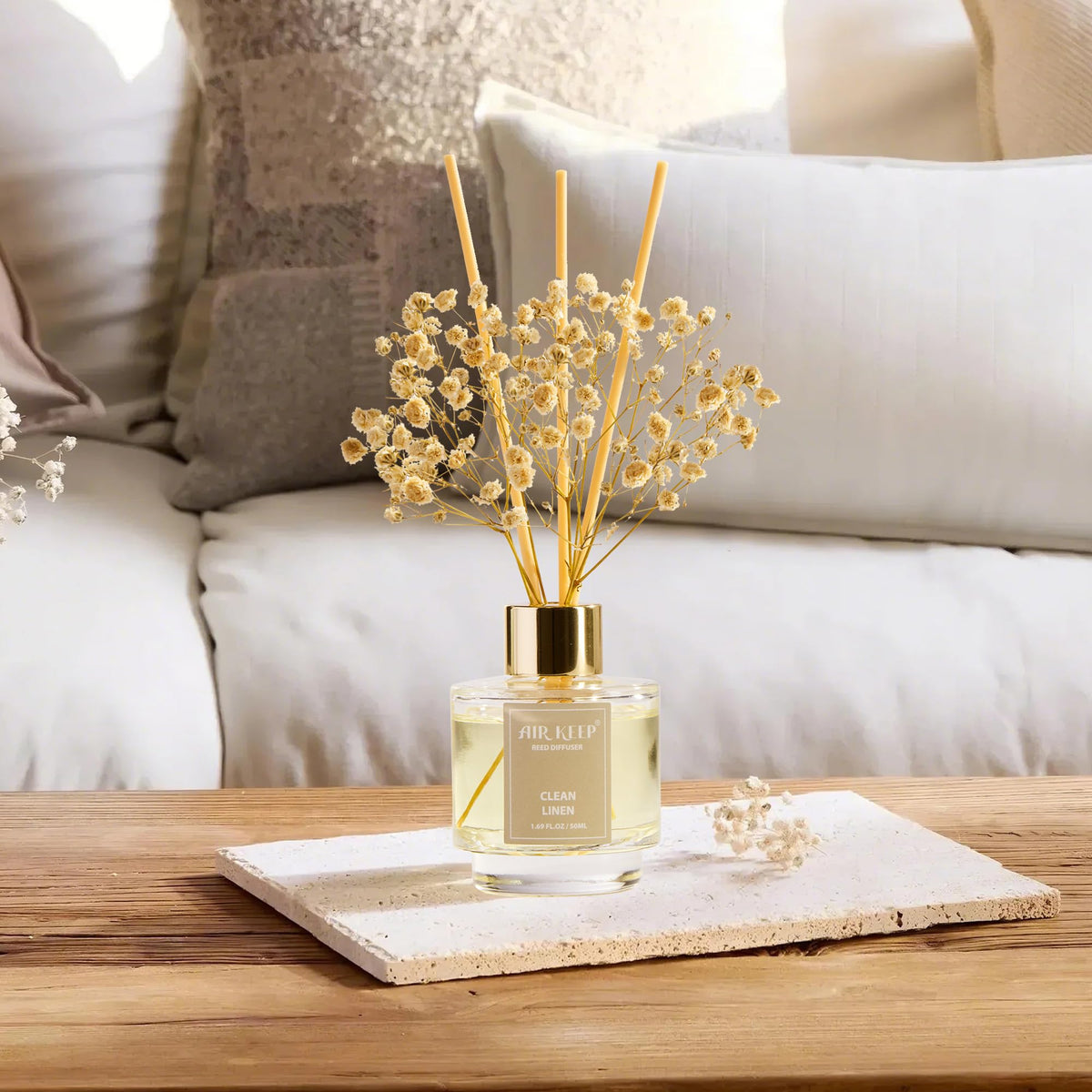 Airkeep Reed Diffuser Set of 3,Clean Linen Ocean Mist&Sea Salt Lavender Eucalyptus Oil Reed Diffusers for Bedroom Living Room Office Aromatherapy Oil Reed Diffuser for Gift 50ml x 3